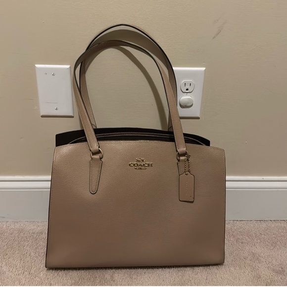 Coach Handbags - Coach Beige Leather Tote Bag